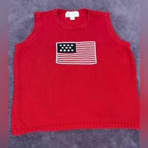 Casual Corner Red Sleeveless Sweater with Flag Design